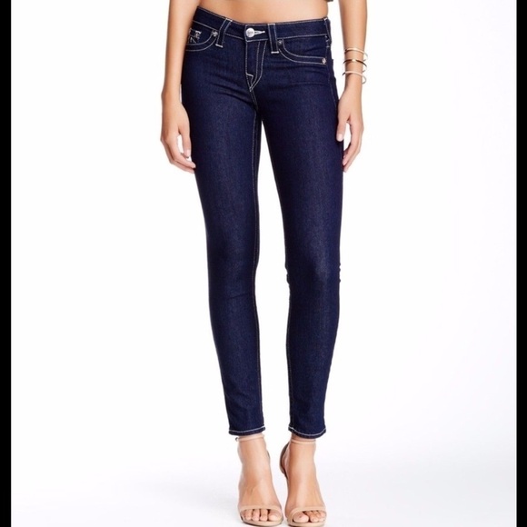 True Religion Crystal Flap Pockets Dark Wash Skinny Jeans Size 33 - Picture 10 of 10